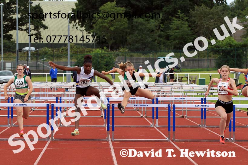 Girls under-15s 75 metres hurdles, 2023 Northern Under-13s, Under-15s and Under-17s, Middlesbrough.  Photo: David T. Hewitson/Sports for All Pics